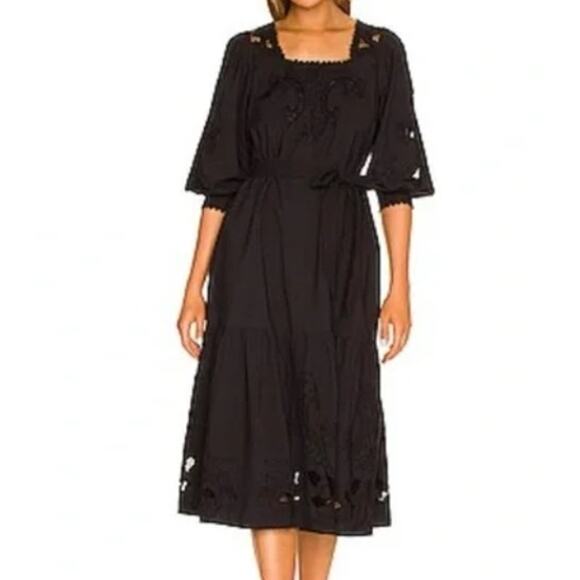 Cleobella Dresses & Skirts - Cleobella Harlow Midi Dress – Black Organic Cotton with Lace Trim - Cottagecore